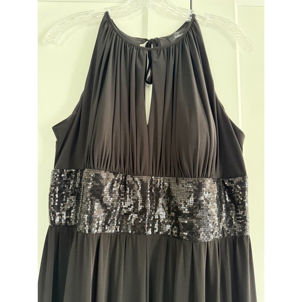 R&M Richards Black Halter Sequin Waist Formal Gown